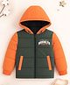 Trampoline Knit Full Sleeves Colour Blocked Brroklyn Text Printed Hooded Unisex Winter Puffer Jacket - Multi Colour