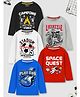 Trampoline Cotton Blend Knit Pack Of 5 Full Sleeves Guitar & Football Printed Tees - Multi Colour