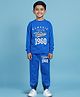 Trampoline Cotton Blend Knit Full Sleeves Classic New York Text Printed Tee With Jogger Set - Blue