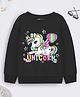 Trampoline Fleece Knit Full Sleeves Unicorn Printed Light Winter Sweatshirt - Black