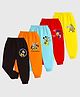 KUCHIPOO Knit Pack Of 5 Mickey & Friends Featuring Characters Printed Track Pants - Yellow Black Red Blue & Orange