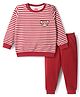 Babyhug Single Jersey Knit Full Sleeves Striped T-Shirt & Lounge Pant - Maroon