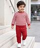 Babyhug Single Jersey Knit Full Sleeves Striped T-Shirt & Lounge Pant - Maroon