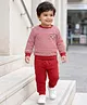 Babyhug Single Jersey Knit Full Sleeves Striped T-Shirt & Lounge Pant - Maroon