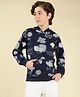 Lil Tomatoes Cotton Looper Knit Full Sleeves Typography  Printed Light Winter Hooded Sweatshirt - Navy Blue