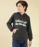 Lil Tomatoes Fleece Knit Full Sleeves Echoes Of The Studio Text Printed Hooded Winter Sweatshirt - Charcoal