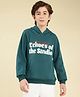 Lil Tomatoes Fleece Knit Full Sleeves Echoes Of The Studio Text Printed Hooded Winter Sweatshirt - Teal