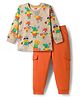 Babyhug Single Jersey Knit Full Sleeves Dino Printed T-Shirt & Lounge Pant Set - Orange