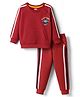 Babyhug Terry Knit Full Raglan Sleeves T-Shirt & Lounge Pant Set with Tiger Graphic & Tape Detailing - Red