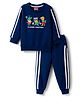 Babyhug Terry Knit Full Sleeves T-Shirt & Lounge Pant Set with Animal Graphic & Tape Detailing - Navy Blue