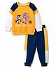 Babyhug Single Jersey Knit Full Raglan Sleeves T-Shirt & Lounge Pant Set With Animal Print - Yellow & Navy Blue