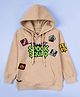 Kiddopanti Halloween Theme Fleece Knit Full Sleeves Spook Squad Text Printed Patch Detailed Light Winter Hooded Sweatshirt - Beige