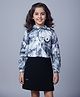 Ministitch Cotton Blend Woven Full  Sleeves Abstract Printed Dress - Black