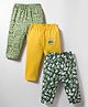 OHMS Single Jersey Knit Full Length Lounge Pant With Animal Print Pack Of 3 - Yellow Olive Green & Green