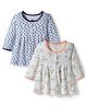 OHMS Single Jersey Knit Full Sleeves Frocks With Floral Print Pack Of 2 - Blue & Sea Green