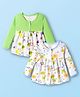 OHMS Single Jersey Knit Full Sleeves Frocks with Jungle Theme Print Pack of 2 - White & Limegreen