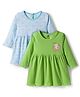 OHMS Single Jersey Knit Full Sleeves Frocks With Heart Print Pack Of 2 - Light Blue & Green