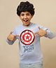 Kidsville Knit Full Sleeves Marvel Featuring Captain America Shield Printed & Sequins Embellished Light Winter Sweatshirt - Blue