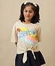 Kidsville Cotton Knit Half Sleeves Mattel Featuring Barbie Text Printed Floral Applique Embellished Tee - Beige