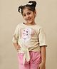 Kidsville Cotton Knit Half  Sleeves Disney Frozen Featuring Elsa Printed Knot Detailed Tee - Beige