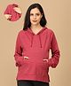 The Mom Store Cotton Knit Full Sleeves Solid Maternity Hooded Sweatshirt With Side Zipper Nursing Access - Crimson Red