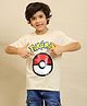 Kidsville Knit Pokemon Featuring Half Sleeves Text Printed & Sequins Embellished Tee - Beige