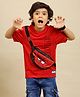 Kidsville Cotton Knit Marvel Featuring Half Sleeves Spider Man Text Printed Tee With Attached Fanny Pack - Red
