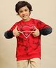 Kidsville Knit DC Comics Featuring Full Doctor Sleeves Superman Logo Printed Light Winter Sweatshirt - Red & Black