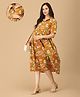 The Mom Store Cotton Woven Half Sleeves Floral Printed Maternity Dress With Front Open Nursing Access - Multi Colour