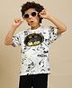 Kidsville Cotton Knit DC Comics Featuring Half Sleeves Sequins Embellished Batman Logo Designed Tee - Off White