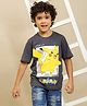 Kidsville Cotton Knit Pokemon Featuring Half Sleeves Pikachu Printed Tee - Charcoal