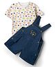 WOW Clothes Sinker Woven Half Sleeves Dungaree & Half Sleeves Printed Inner Tee - Navy Blue & White