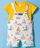 WOW Clothes Sinker Woven Dungaree & Half Sleeves Printed Inner Tee - Yellow & Cream