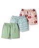 OHMS Single Jersey Knit Knee Length Shorts With Animal Print Pack Of 3 - Olive Green Light Blue & Pink
