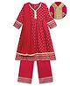 EARTHY TOUCH Single Jersey Knit Full Sleeves Kurta Salwar Set With Foil Floral Print & Dupatta - Red
