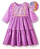 EARTHY TOUCH Woven Three Fourth Sleeves Ethnic Dress With Floral Embroidered - Purple