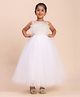 Toy Balloon Kids Net Woven Sleeveless Floral Applique Detailed & Foil Dots Printed Gown - White
