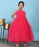 Toy Balloon Kids Net Woven Sleeveless Floral Applique Detailed Shimmered Gown - Fuchsia Pink