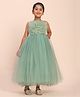 Toy Balloon Kids Net Woven Sleeveless Floral Applique Detailed Shimmered Gown - Green