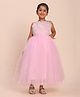 Toy Balloon Kids Net Woven Sleeveless Floral Applique Detailed Shimmered Gown - Baby Pink
