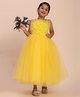 Toy Balloon Kids Net Woven Sleeveless Floral Applique Detailed & Foil Dots Printed Gown - Yellow