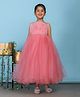 Toy Balloon Kids Net Woven Sleeveless Floral Applique Detailed & Foil Dots Printed Gown - Pink