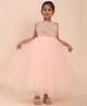 Toy Balloon Kids Net Woven Sleeveless Floral Applique Detailed & Foil Dots Printed Gown - Light Peach