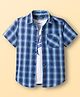 Pine Kids Cotton Woven Half Sleeves Checks Shirt With Printed T-Shirt - Blue