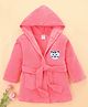 Simply Terry Knit Full Sleeves Hooded Bath Robe with Cat Embroidery - Pink