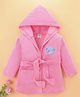 Simply Terry Knit Full Sleeves Hooded Bath Robe with Elephant Embroidery - Pink