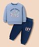 Zero Fleece Knit Full Sleeves Printed Sweatshirt & Lounge Pant - Blue