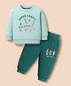 Zero Fleece Knit Full Sleeves Printed Sweatshirt & Lounge Pant Set - Green