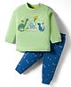 Zero Sinker Woven Full Sleeves Night Suit With Dino Print - Blue & Green