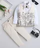 Fourfolds Cotton Blend Woven Full Sleeves Trees & Floral Embroidered 3 Piece Party Suit With Bow Set - Off White
